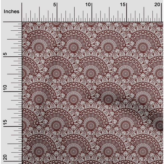 oneOone Cotton Poplin Twill Maroon Fabric Semi Mandala Floral Quilting Supplies Print Sewing Fabric By The Yard 56 Inch Wide