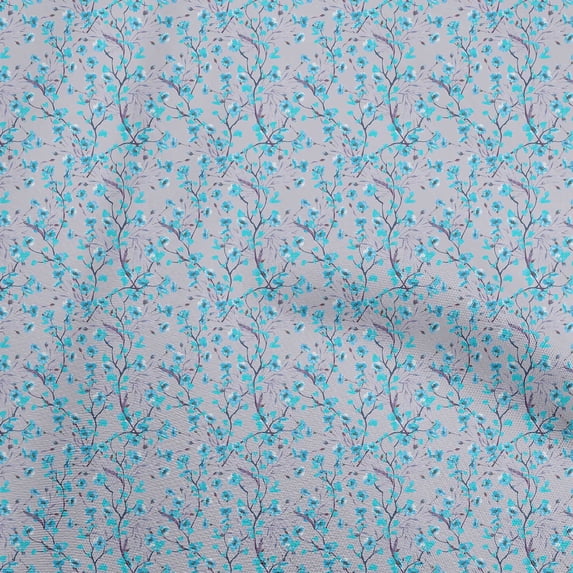 oneOone Cotton Poplin Twill Medium Blue Fabric Floral Craft Projects Decor Fabric Printed By The Yard 56 Inch Wide