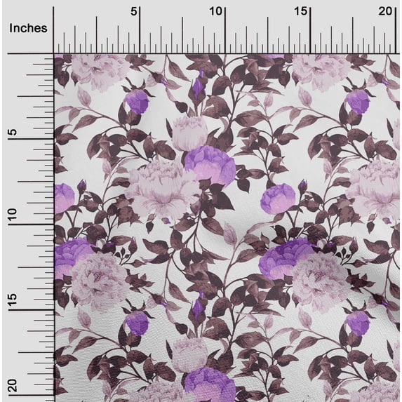 oneOone Cotton Poplin Twill Medium Purple Fabric Flower & Leaves Watercolor Craft Projects Decor Fabric Printed By The Yard 56 Inch Wide