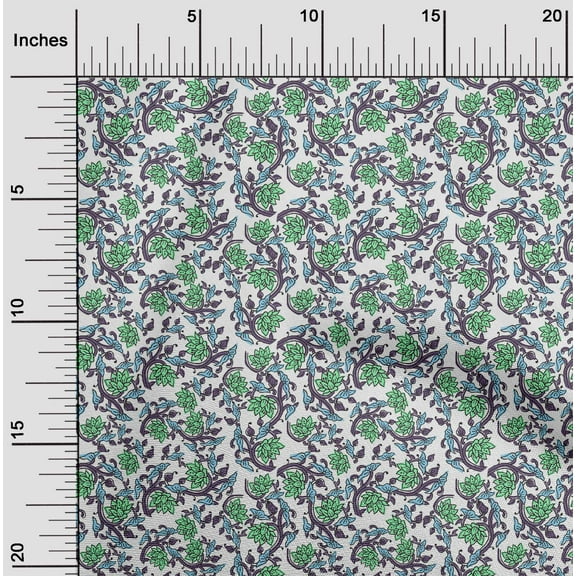 oneOone Cotton Poplin Twill Mint Green Fabric Leaves & Floral Block Diy Clothing Quilting Fabric Print Fabric By Yard 56 Inch Wide