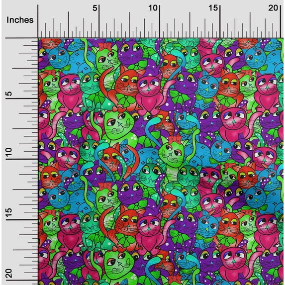oneOone Cotton Poplin Twill Multicolor Fabric Cat Sewing Material Print Fabric By The Yard 56 Inch Wide