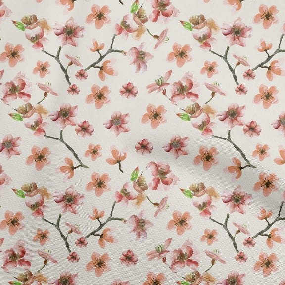 oneOone Cotton Poplin Twill Orange Fabric Watercolor Floral Craft Projects Decor Fabric Printed By The Yard 56 Inch Wide-aB