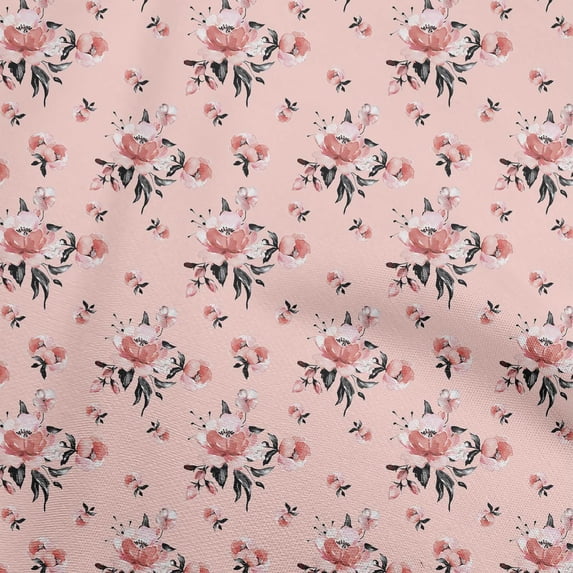 oneOone Cotton Poplin Twill Pale Pink Fabric Floral Quilting Supplies Print Sewing Fabric By The Yard 56 Inch Wide