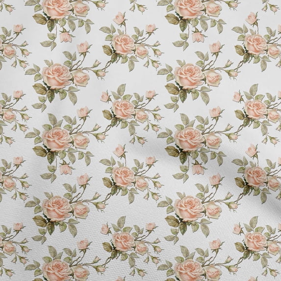 oneOone Cotton Poplin Twill Peach Fabric Floral Sewing Material Print Fabric By The Yard 56 Inch Wide