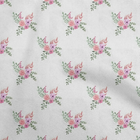 oneOone Cotton Poplin Twill Pink Fabric Watercolor Floral Quilting Supplies Print Sewing Fabric By The Yard 56 Inch Wide