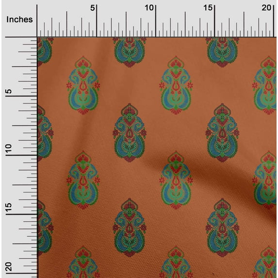 oneOone Cotton Poplin Twill Rust Brown Fabric Floral & Paisley Block Fabric For Sewing Printed Craft Fabric By The Yard 56 Inch Wide