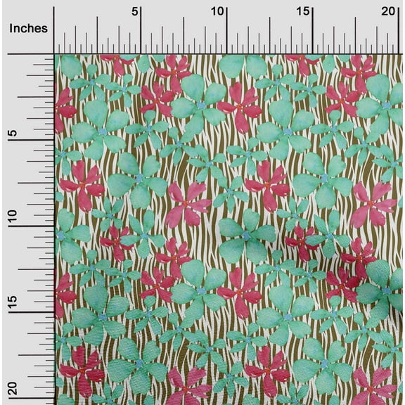 oneOone Cotton Poplin Twill Sea Green Fabric Flower Watercolor Diy Clothing Quilting Fabric Print Fabric By Yard 56 Inches Wide