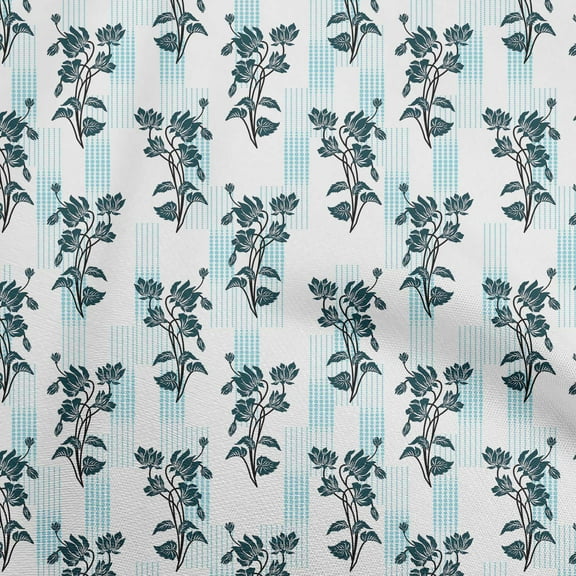 oneOone Cotton Poplin Twill Teal Blue Fabric Asian Block Sewing Fabric By The Yard Printed Diy Clothing Sewing Supplies 56 Inch Wide