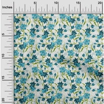 oneOone Cotton Poplin Twill Teal Blue Fabric Leaves & Floral Artistic Fabric For Sewing Printed Craft Fabric By The Yard 56 Inch Wide