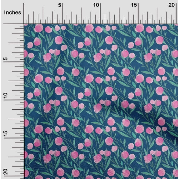oneOone Cotton Poplin Twill Teal Blue Fabric Leaves & Flower Floral Dress Material Fabric Print Fabric By The Yard 56 Inch Wide