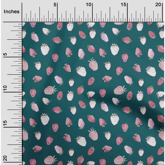 oneOone Cotton Poplin Twill Teal Blue Fabric Strawberry Fruits Diy Clothing Quilting Fabric Print Fabric By Yard 56 Inch Wide