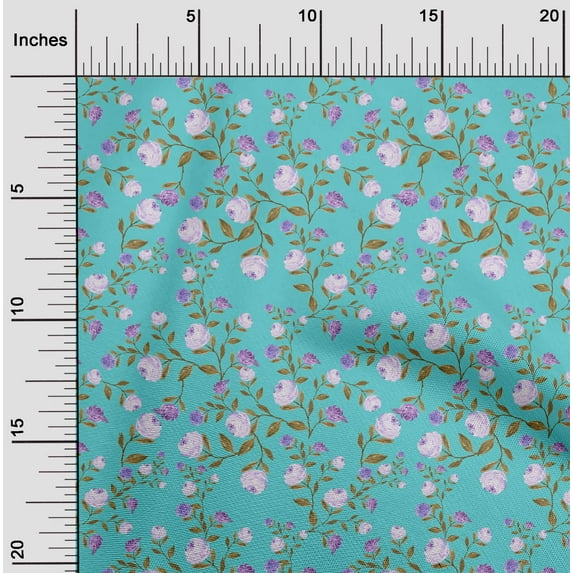 oneOone Cotton Poplin Twill Turquoise Blue Fabric Flower & Leaves Watercolor Diy Clothing Quilting Fabric Print Fabric By Yard 56 Inch Wide