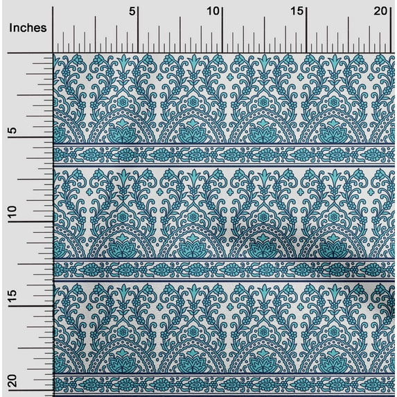 oneOone Cotton Poplin Twill Turquoise Blue Fabric Leaves & Floral Block Dress Material Fabric Print Fabric By The Yard 56 Inches Wide