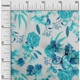 thumbnail image 1 of oneOone Cotton Poplin Twill Turquoise Blue Fabric Leaves & Rose Watercolor Dress Material Fabric Print Fabric By The Yard 56 Inch Wide, 1 of 2