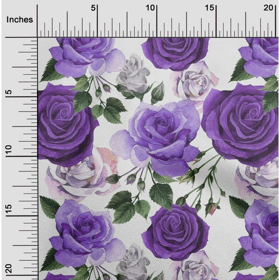 oneOone Cotton Poplin Twill Violet Fabric Leaves & Rose Floral Quilting Supplies Print Sewing Fabric By The Yard 56 Inch Wide