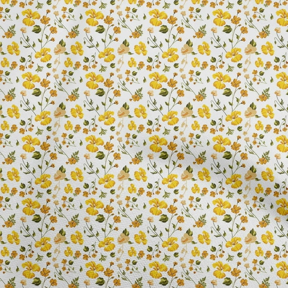 oneOone Cotton Poplin Twill White Fabric Floral Sewing Material Print Fabric By The Yard 56 Inch Wide