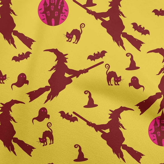 oneOone Cotton Poplin Twill Yellow Fabric Halloween Fabric For Sewing Printed Craft Fabric By The Yard 56 Inch Wide