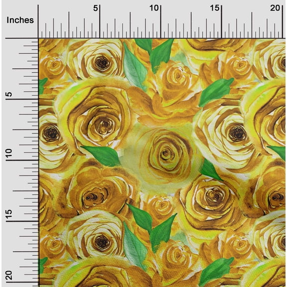 oneOone Cotton Poplin Twill Yellow Fabric Rose Floral Dress Material Fabric Print Fabric By The Yard 56 Inch Wide