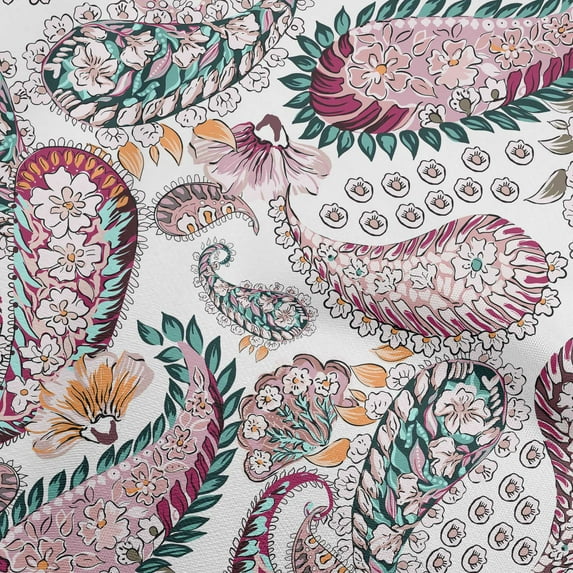 oneOone Cotton Poplin White Fabric Asian Paisley Craft Projects Decor Fabric Printed By The Yard 42 Inch Wide