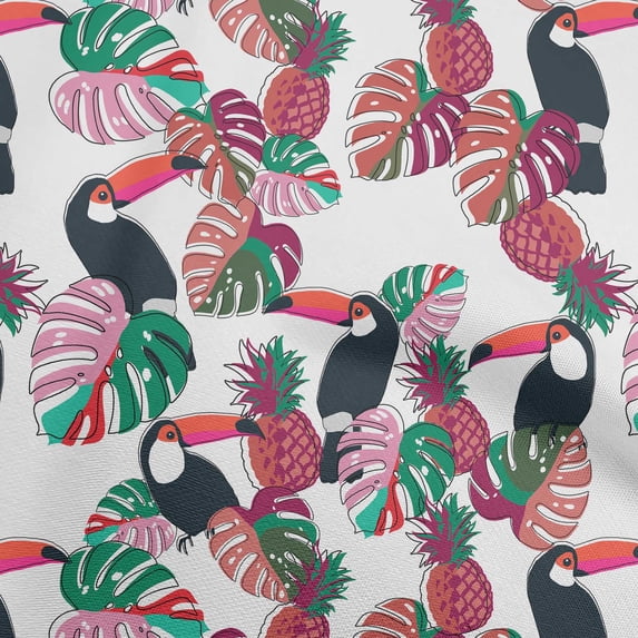 oneOone Cotton Poplin White Fabric Floral Flower With Birds Fabric For Sewing Printed Craft Fabric By The Yard 42 Inch Wide