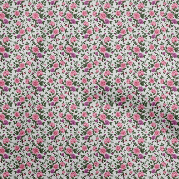 oneOone Cotton Poplin White Fabric Florals Sewing Material Print Fabric By The Yard 42 Inch Wide
