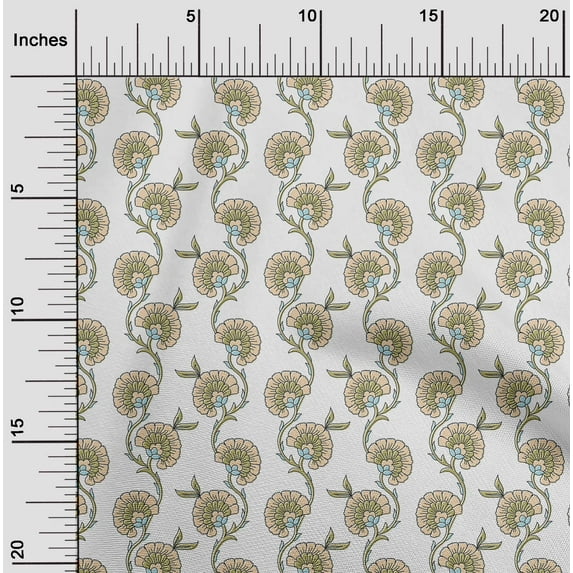 oneOone Cotton Poplin White Fabric Leaves & Flower Floral Craft Projects Decor Fabric Printed By The Yard 42 Inch Wide