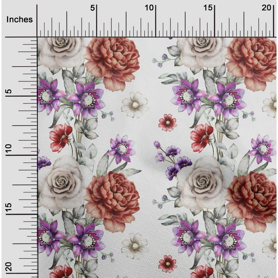 oneOone Cotton Poplin White Fabric Leaves|Lotus & Rose Floral Diy Clothing Quilting Fabric Print Fabric By Yard 42 Inch Wide