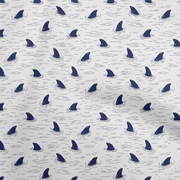 oneOone Cotton Poplin White Fabric Ocean Shark Swimming Diy Clothing Quilting Fabric Print Fabric By Yard 56 Inch Wide