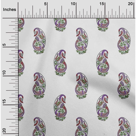 oneOone Cotton Poplin White Fabric Peacock Block Sewing Fabric By The Yard Printed Diy Clothing Sewing Supplies 42 Inch Wide