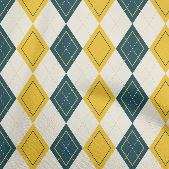 oneOone Cotton Poplin Yellow Fabric Argyle Sewing Material Print Fabric By The Yard 56 Inch Wide