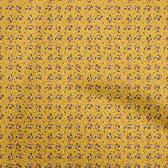 oneOone Cotton Poplin Yellow Fabric Asian Retro Floral Diy Clothing Quilting Fabric Print Fabric By Yard 42 Inch Wide
