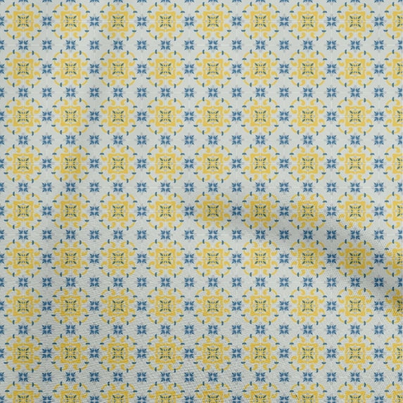 oneOone Cotton Poplin Yellow Fabric Geometric Tile Traditional Sewing Craft Projects Fabric Prints By Yard 56 Inch Wide