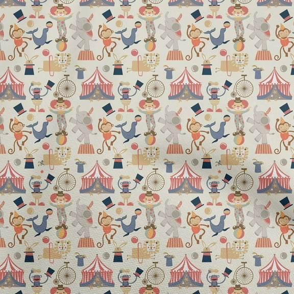 oneOone Cotton Silk Beige Fabric Circus Craft Projects Decor Fabric Printed By The Yard 42 Inch Wide