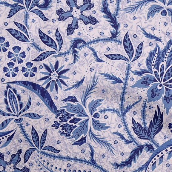 oneOone Cotton Silk Blue Fabric Jacobean Floral Craft Projects Decor Fabric Printed By The Yard 42 Inch Wide