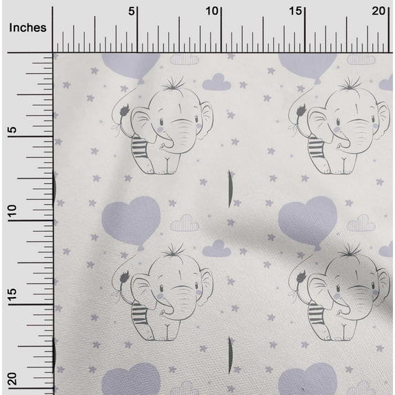 oneOone Cotton Silk Coin Gray Fabric Star|Balloon & Baby Elephant Kids Fabric For Sewing Printed Craft Fabric By The Yard 42 Inch Wide