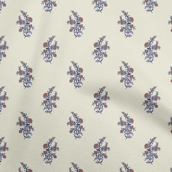 oneOone Cotton Silk Cream Fabric Asian Ajrakh Floral Quilting Supplies Print Sewing Fabric By The Yard 42 Inch Wide