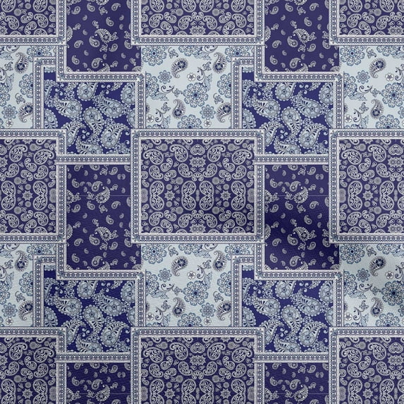 oneOone Cotton Silk Dark Blue Fabric Asian Paisley Sewing Craft Projects Fabric Prints By Yard 42 Inch Wide