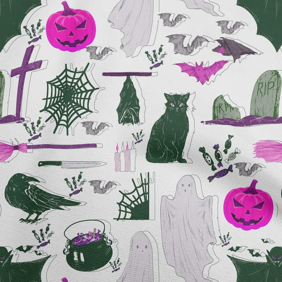 oneOone Cotton Silk Dark Green Fabric Halloween Fabric For Sewing Printed Craft Fabric By The Yard 42 Inch Wide