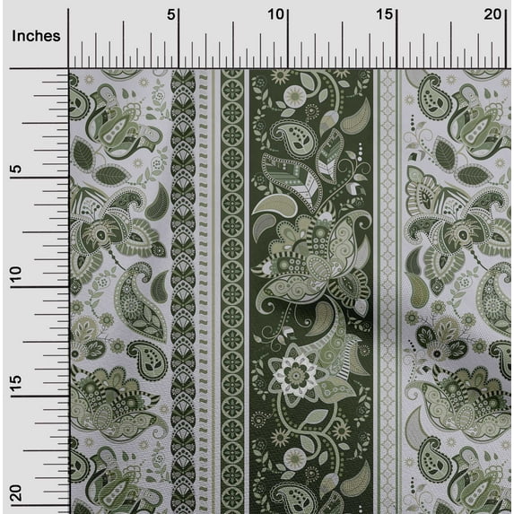 oneOone Cotton Silk Dark Green Fabric Stripe,Floral & Paisley Quilting Supplies Print Sewing Fabric By The Yard 42 Inch Wide