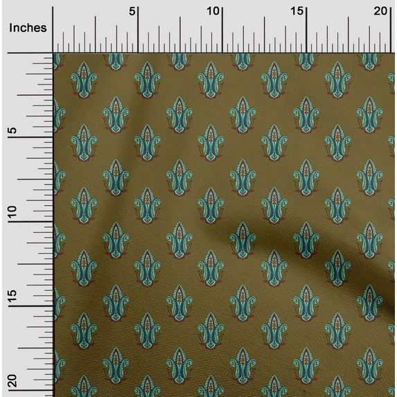 oneOone Cotton Silk Dark Olive Green Fabric Leaves & Paisley Block Quilting Supplies Print Sewing Fabric By The Yard 42 Inch Wide