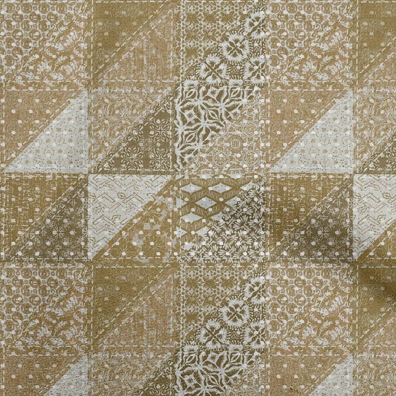 oneOone Cotton Silk Dark Olive Green Fabric Mix Block Pattern Fabric For Sewing Printed Craft Fabric By The Yard 42 Inch Wide