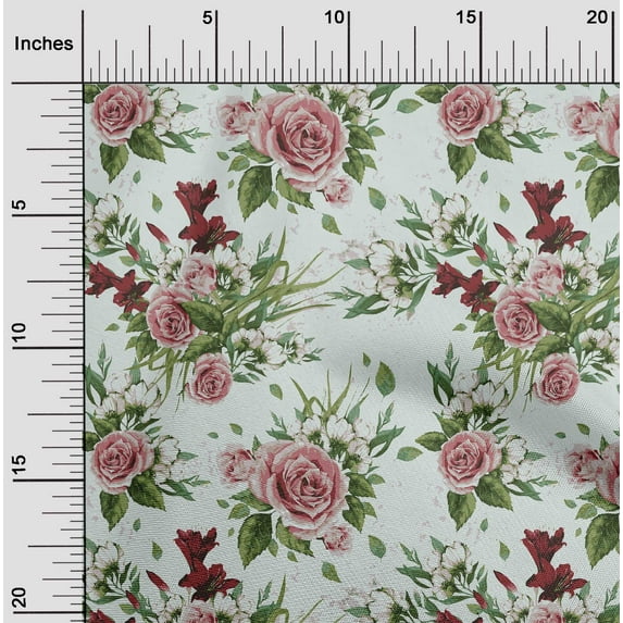 oneOone Cotton Silk Dark Peach Orange Fabric Leaves & Rose Watercolor Dress Material Fabric Print Fabric By The Yard 42 Inch Wide