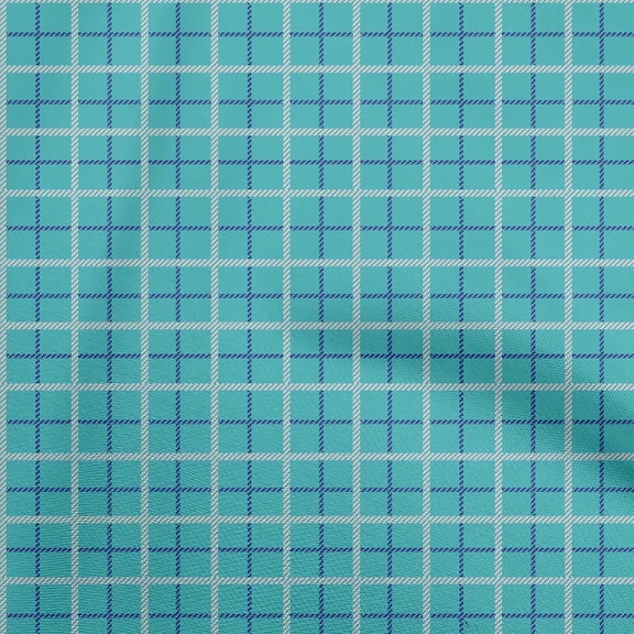 oneOone Cotton Silk Dusty Teal Green Fabric Check Plaid Diy Clothing Quilting Fabric Print Fabric By Yard 42 Inch Wide