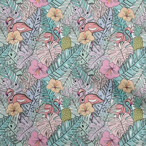 oneOone Cotton Silk Dusty Teal Green Fabric Tropical Flamingo Fabric For Sewing Printed Craft Fabric By The Yard 42 Inch Wide
