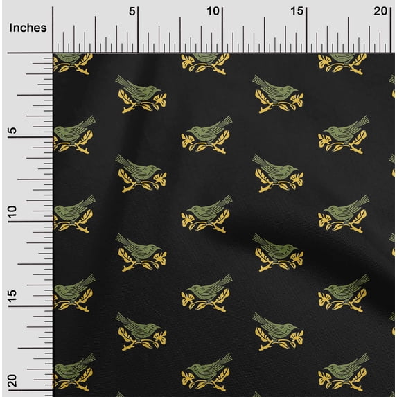 oneOone Cotton Silk Fabric Branch & Bird Block Printed Craft Fabric BTY 42 Inch Wide