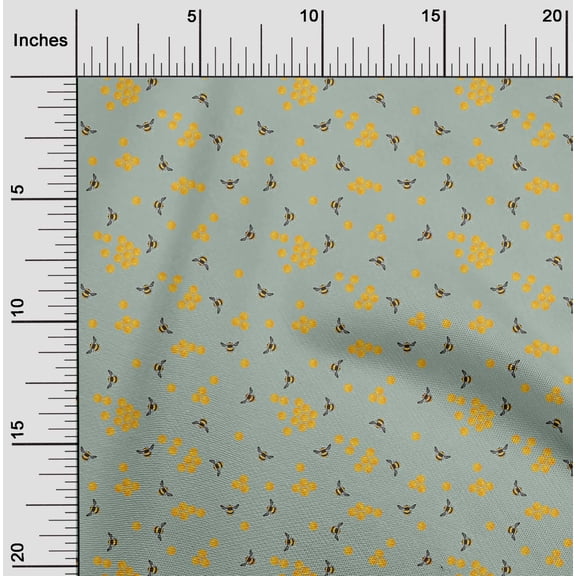 oneOone Cotton Silk Fabric Honeycomb & Honey Bee Insect Print Sewing Fabric BTY 42 Inch Wide