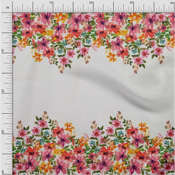 oneOone Cotton Silk Fabric Leaves & Flower Panel Printed Fabric 1 Yard 42 Inch Wide
