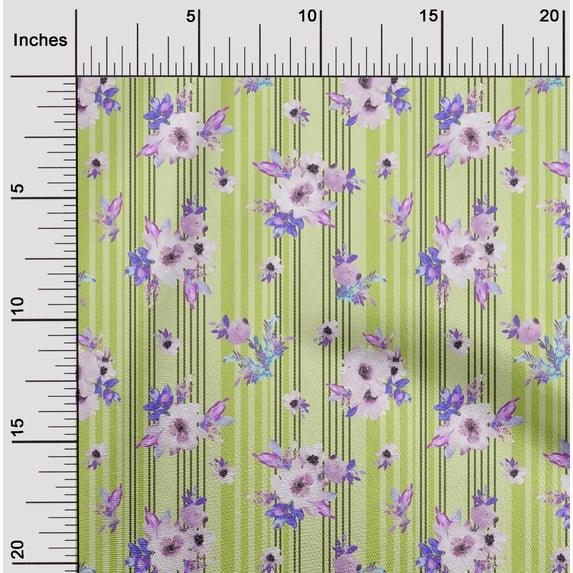 oneOone Cotton Silk Fabric Stripe|Watercolor Leaves & Peony Floral Decor Fabric Printed BTY 42 Inch Wide