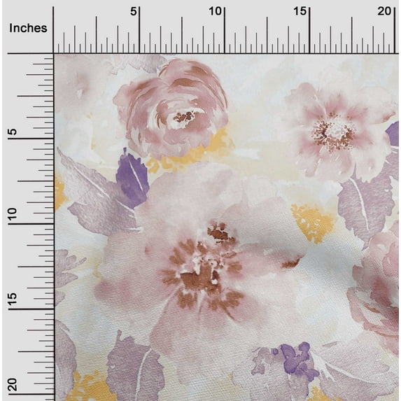 oneOone Cotton Silk Fabric Watercolor Leaves & Peony Floral Print Sewing Fabric BTY 42 Inch Wide