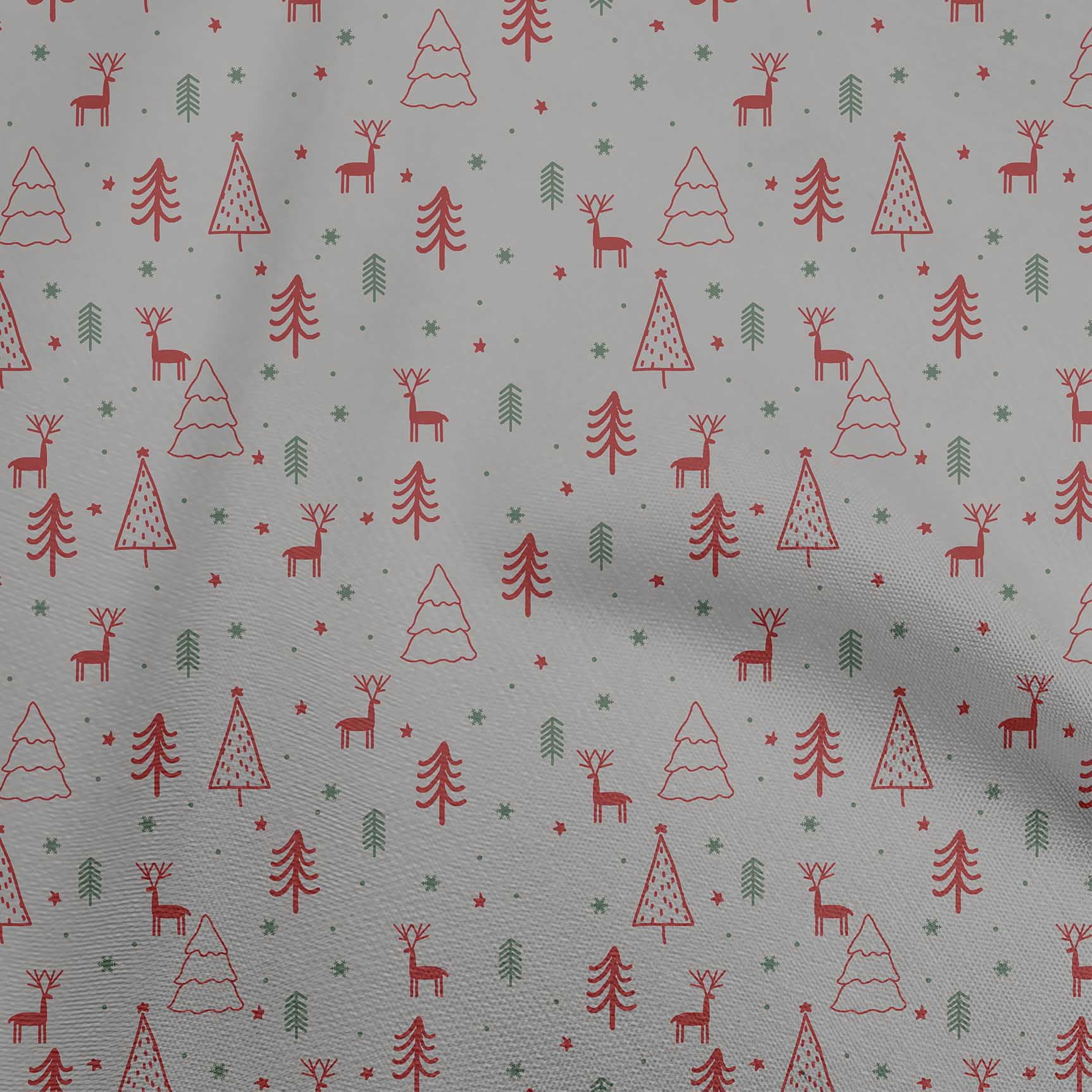 oneOone Cotton Silk Gray Fabric Christmas Doodle Craft Projects Decor Fabric Printed By The Yard 42 Inch Wide